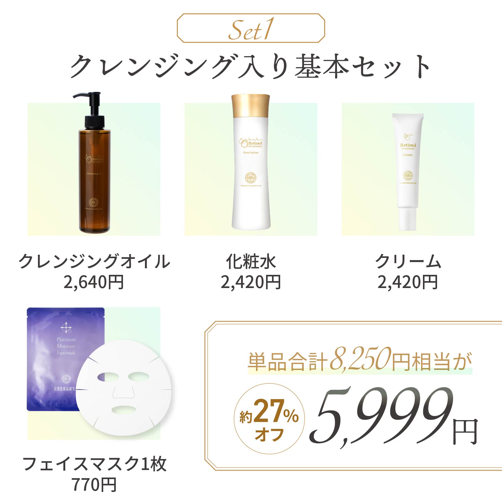 セット１：クレンジング入り基本セット単品合計8250円→5999円