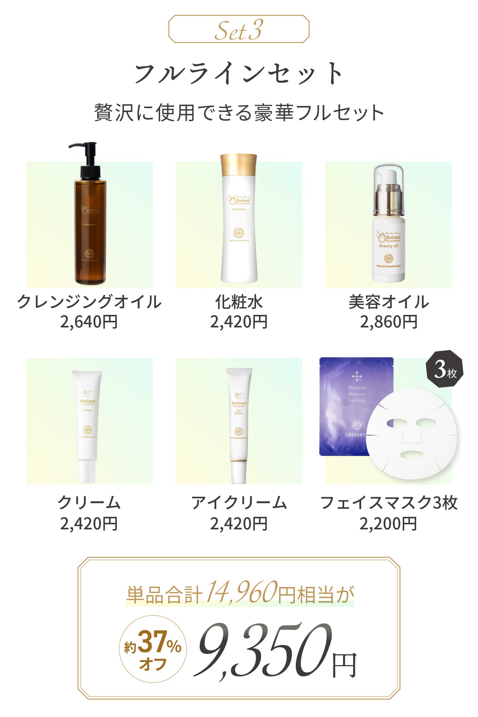 セット３：フルラインセット単品合計14960円→9350円